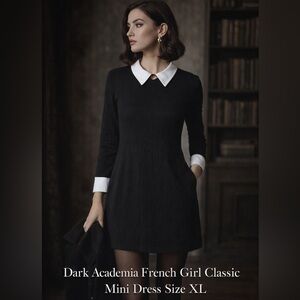 Classic Black Mini Dress with White Collar